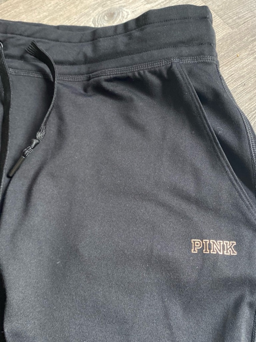PINK Victoria's Secret Black Ribbed Knee Track Joggers. Size M - Picture 2 of 5
